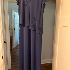 Navy gown by Positive Attitude, EUC, polyester, beaded, dry clean. Size 18